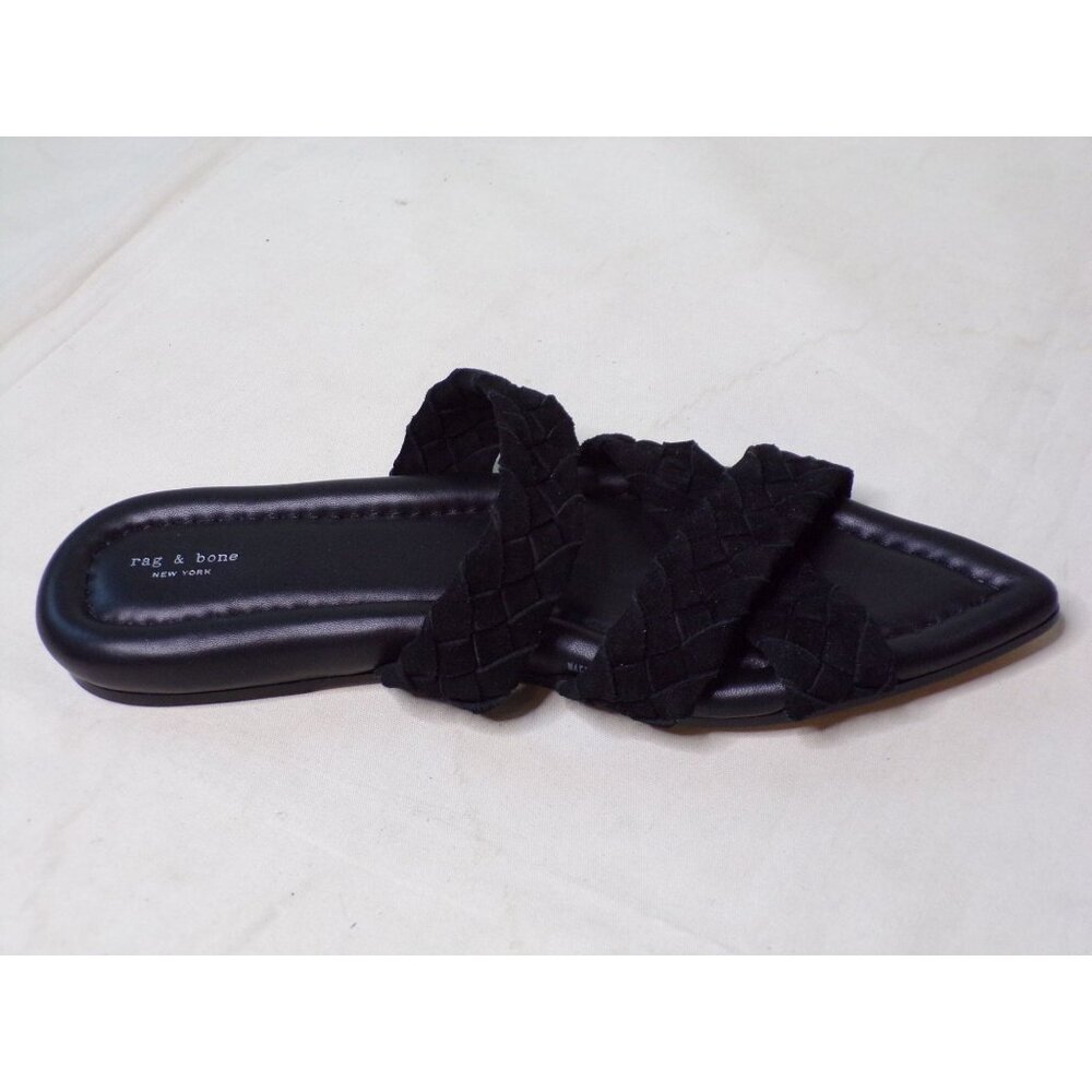 ๐ RAG & BONE Lewis Pointed Toe Woven Leather Slide Sandal Shoes 10.5 Black - Picture 9 of 10